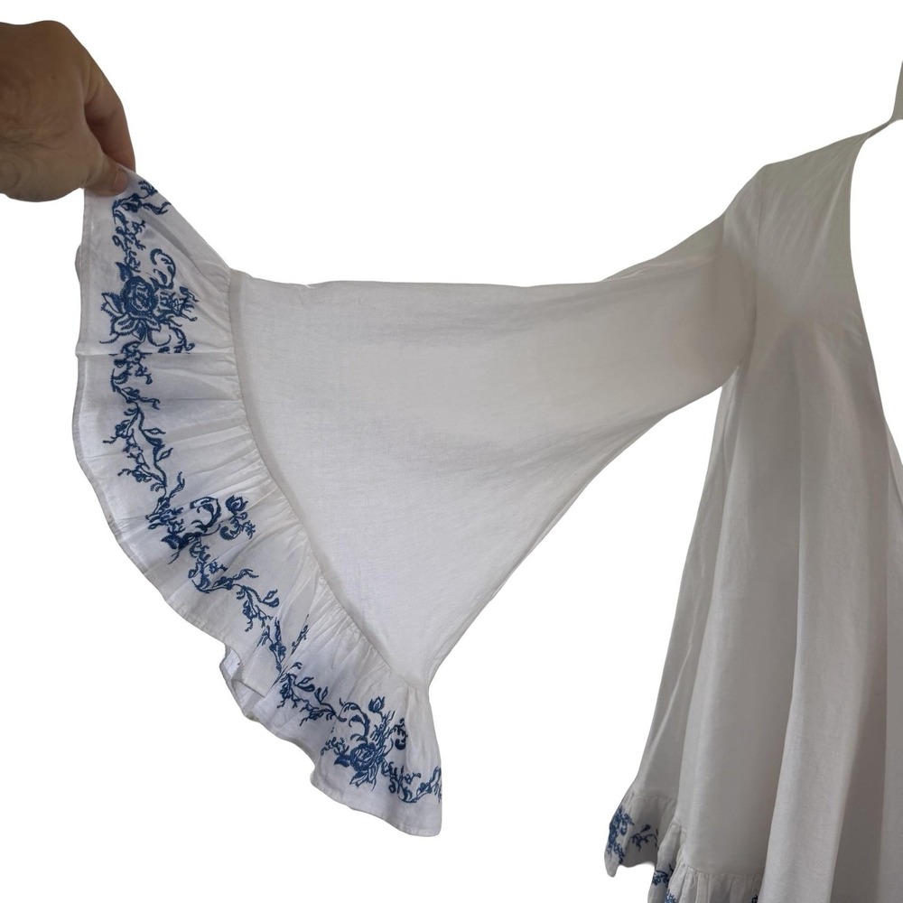 Caroline Constas Brynn Cover Up Womens XS White Blue Embroidered Ruffle Hem - Picture 5 of 16